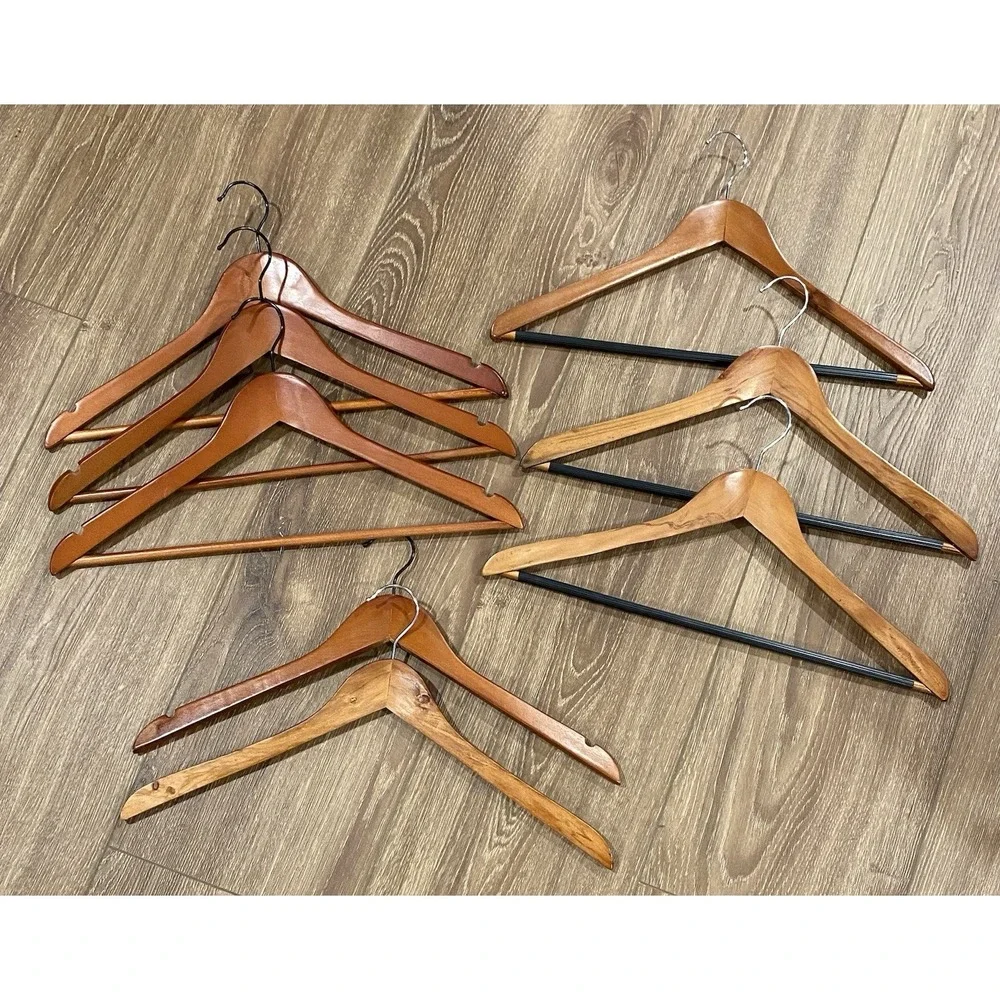Vintage Lot 8 Wooden Suit Coat Hangers 6 Have Pants Bar Dowel